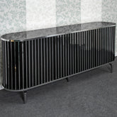 Consola TV cu RIFLAJE si blat tip marmura, Negru / Argintiu